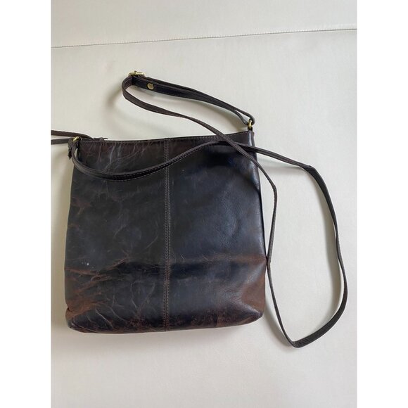 Estalon Brown Leather Crossbody Bag Zip Adjustable Strap OS 9"X 9" Boho Rustic - Picture 2 of 16